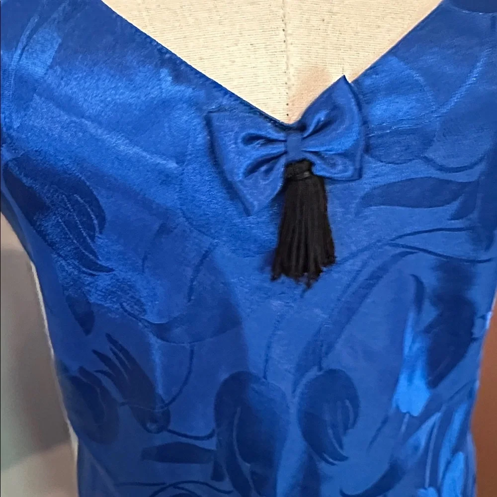 Victoria's Secret Gold Label Royal Blue bow & tassel tulips S polyester nightie